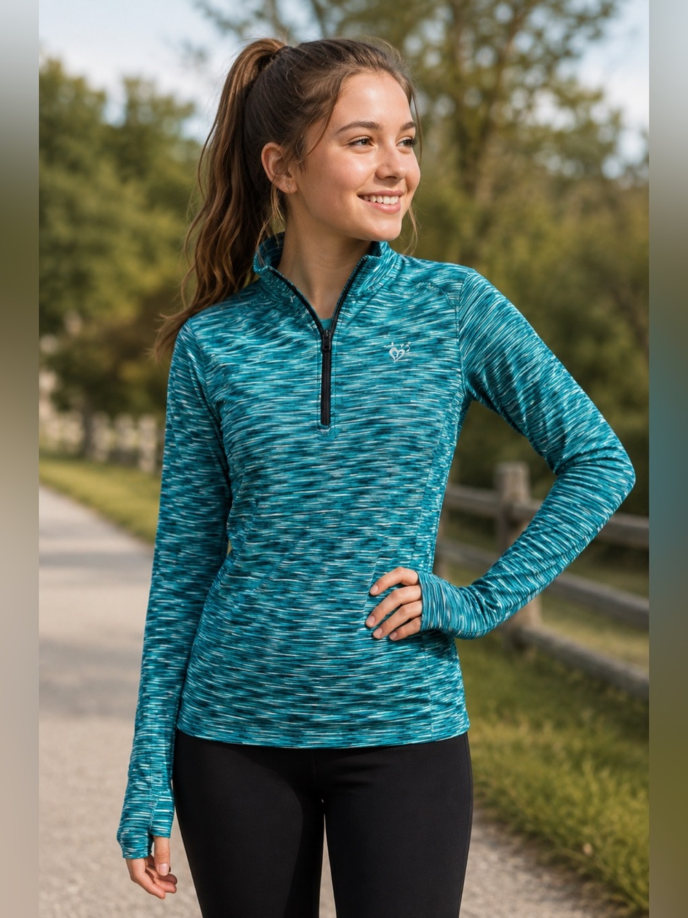 Justice Girls Size 16 Teal Space Dye Quarter Zip Athletic Pullover Active Top